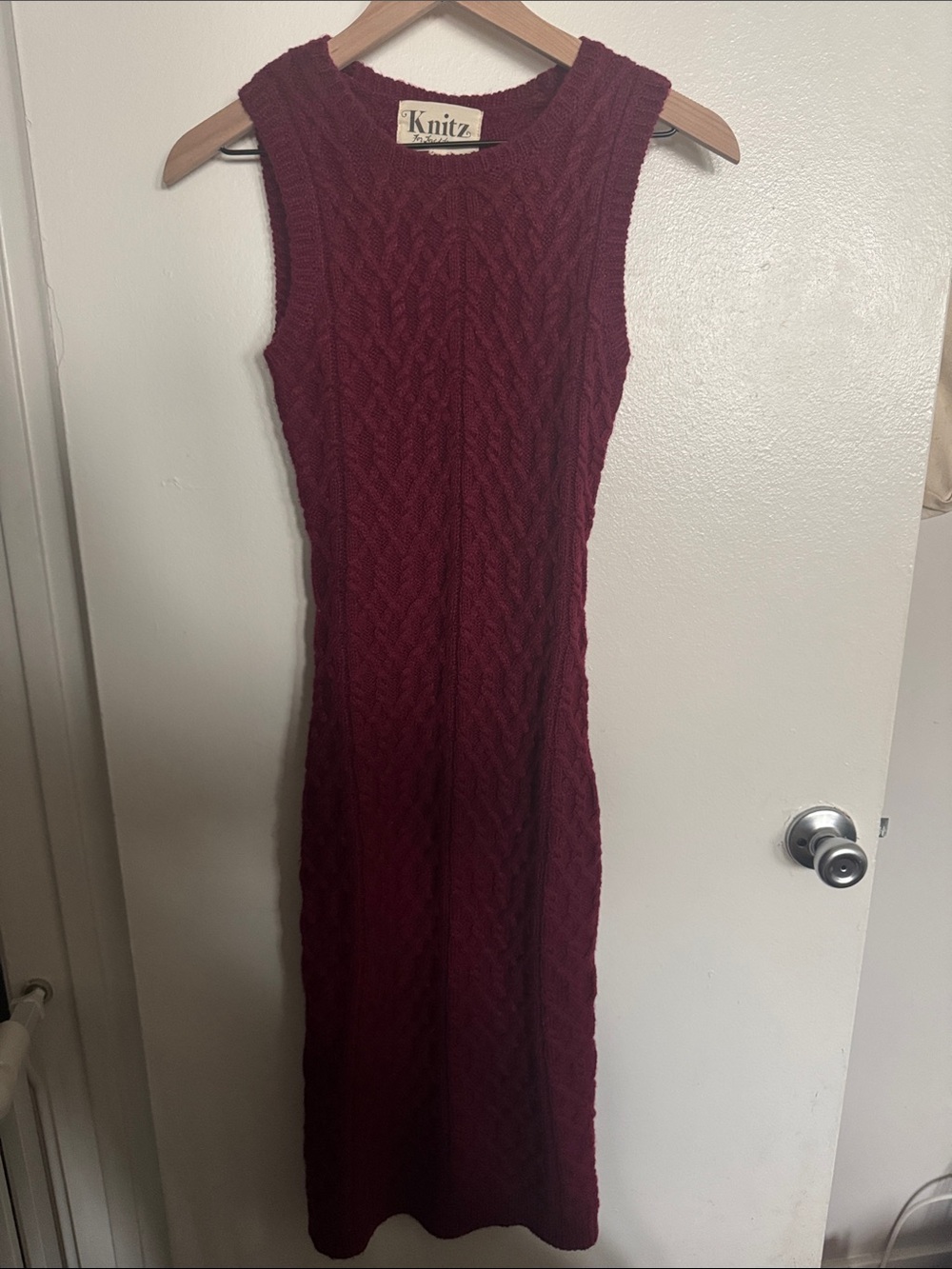 For Love And Lemons Sleeveless Cable Knit Maxi Dress in Burgundy